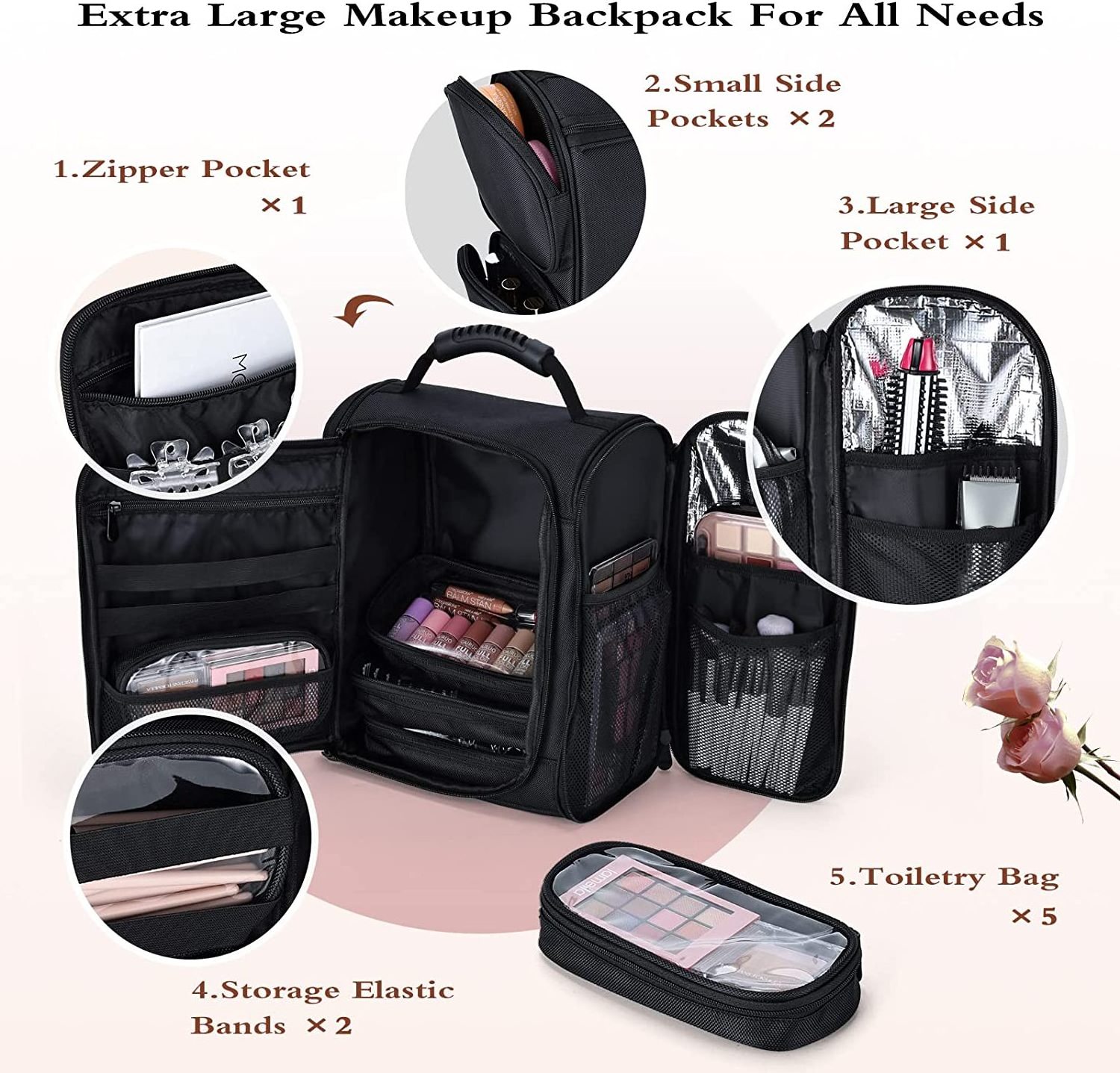 Professional Makeup Barber Backpack Extra Large Makeup Artist Train Case for Nail Kits Carry on Travel Cosmetic Backpack