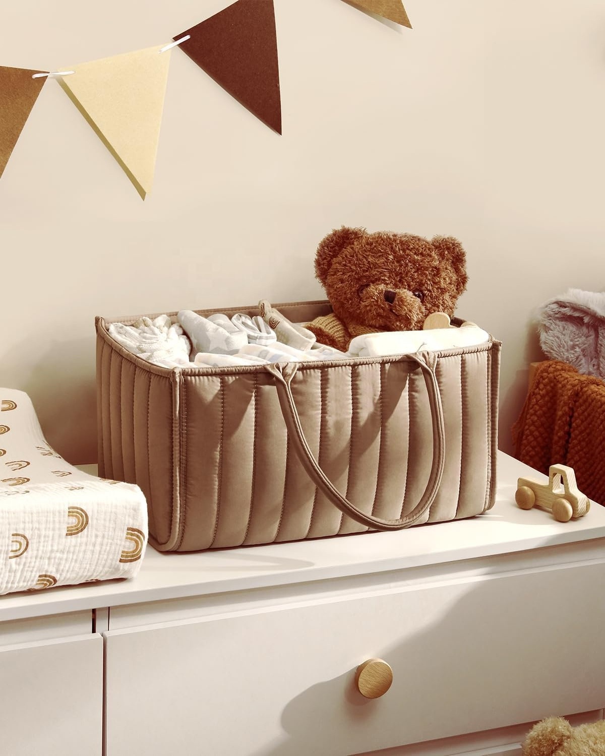 Large Portable Newborn Shower Gift Diaper Caddy Basket Tote Baby Diaper Caddy Organizer with Nursery Storage