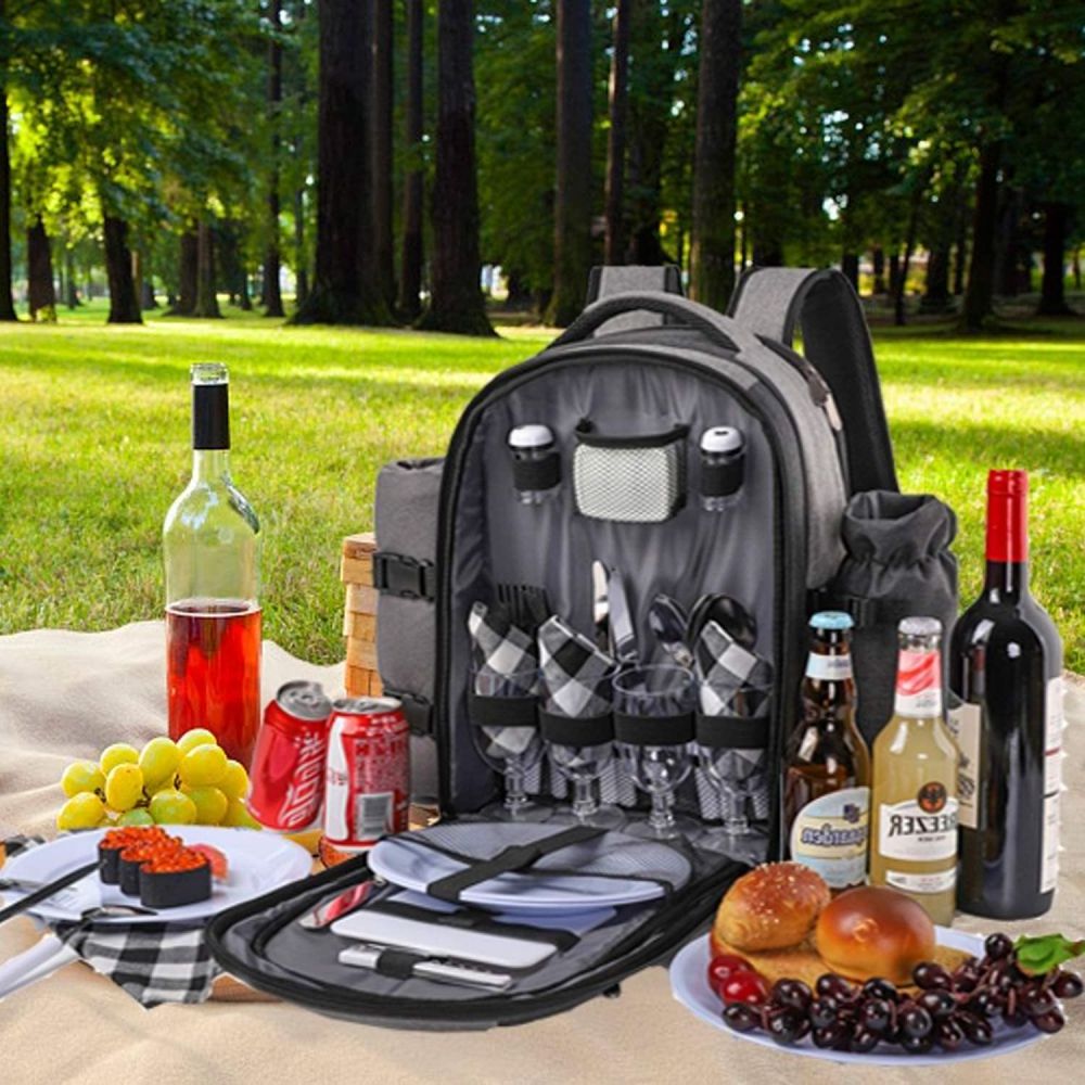 Travel picnic backpack 4 person Food Storage with Blanket,Insulated Cooler Bag for Outdoor Wine Picnic Basket Set