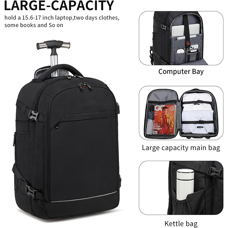 custom travel 40L Rolling Backpack multi-compartment Single trolley backpack with rolling wheels for travel