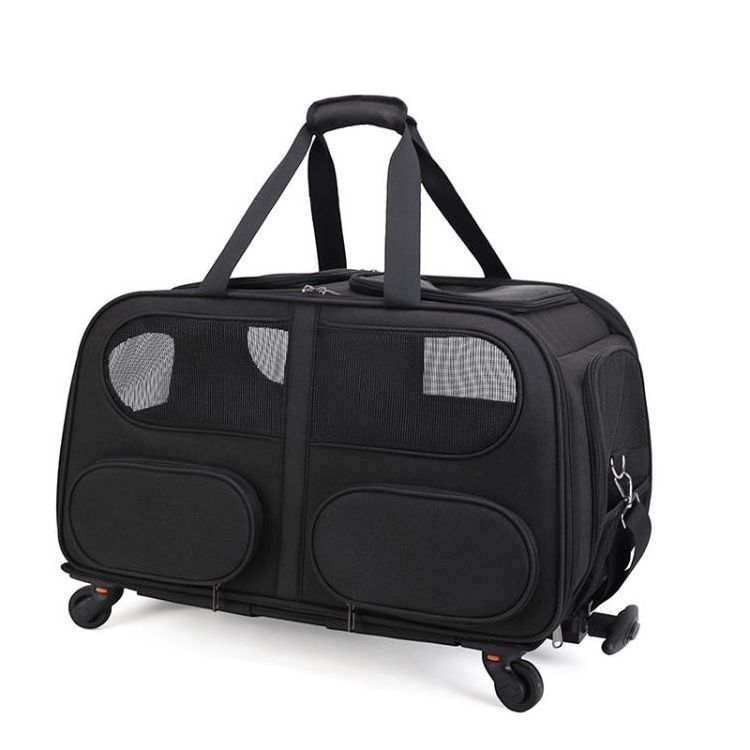 Outdoor Double Compartment carrying bag for 2 Small Cats Dogs Rabbits Detachable Pet Rolling Carrier with Wheels