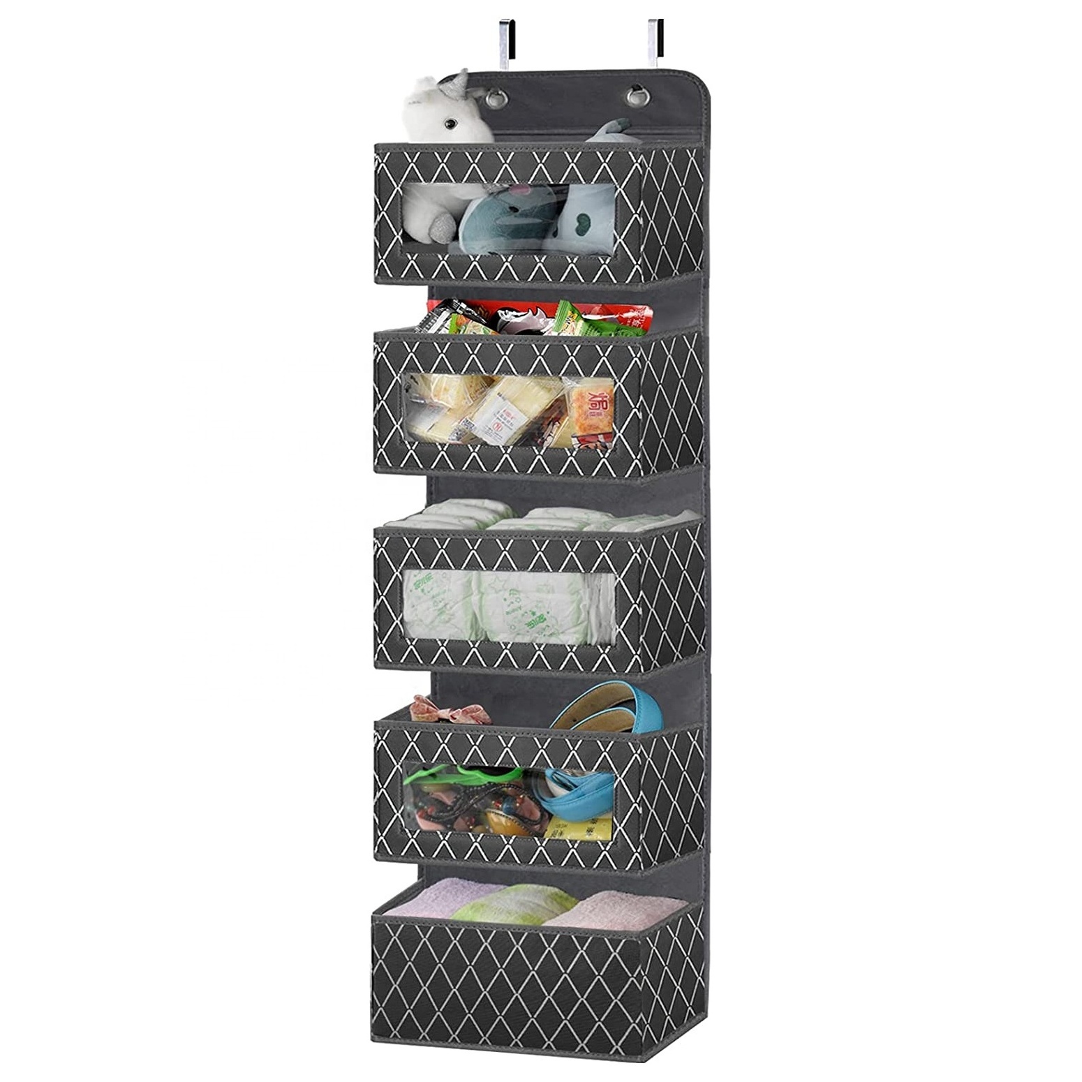 Polyester 5 Clear Large Pocket Window Foldable Over Wall Mount Storage Bag Door Hanging Organizer for Bedroom Closet