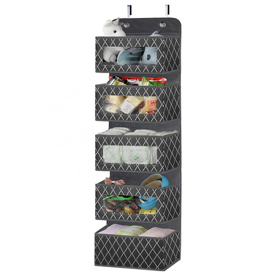 Polyester 5 Clear Large Pocket Window Foldable Over Wall Mount Storage Bag Door Hanging Organizer for Bedroom Closet