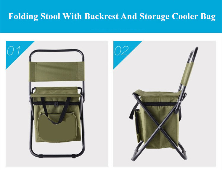 Outdoor portable folding foldable sport hiking hunting picnic camping stool fishing chair with backrest and cooler bag