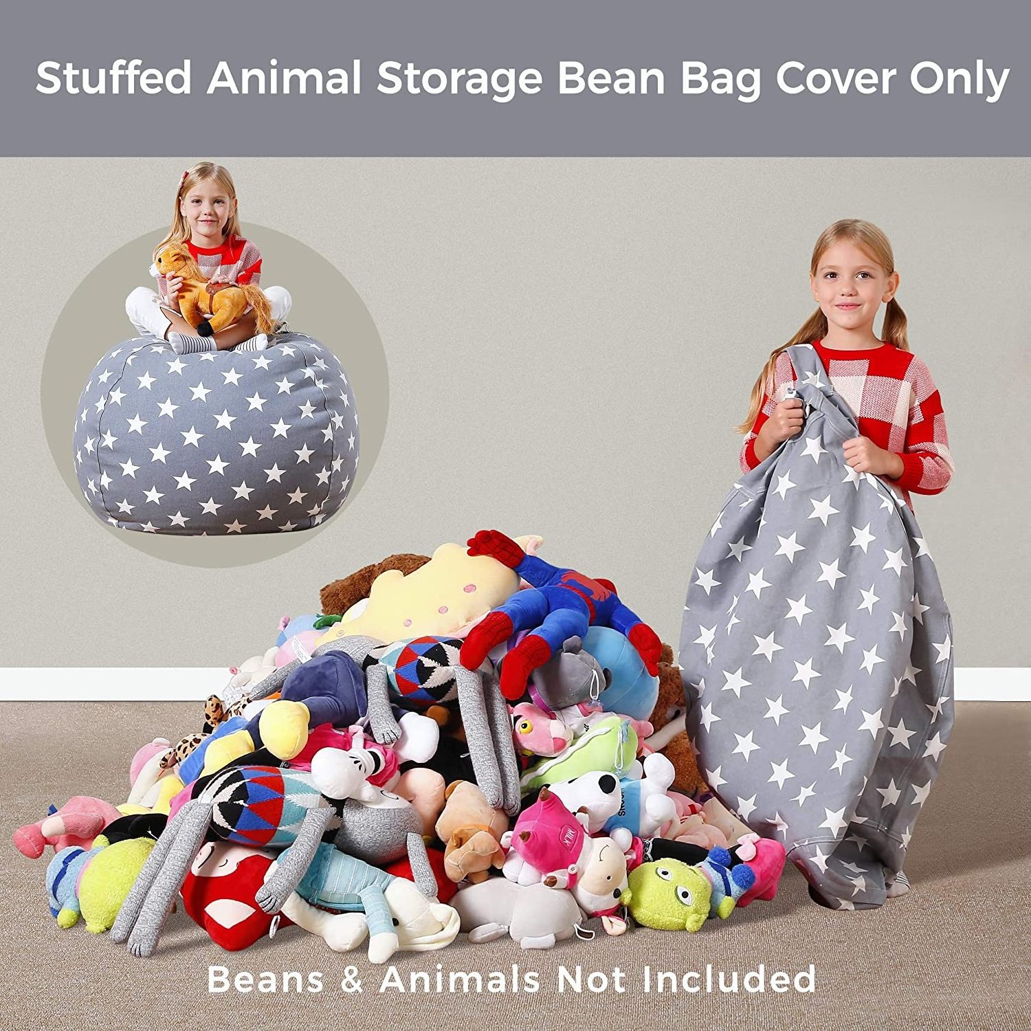 Stuffed Animal Storage Bean Bag Chair Cover Plush Toys Organizer Bag