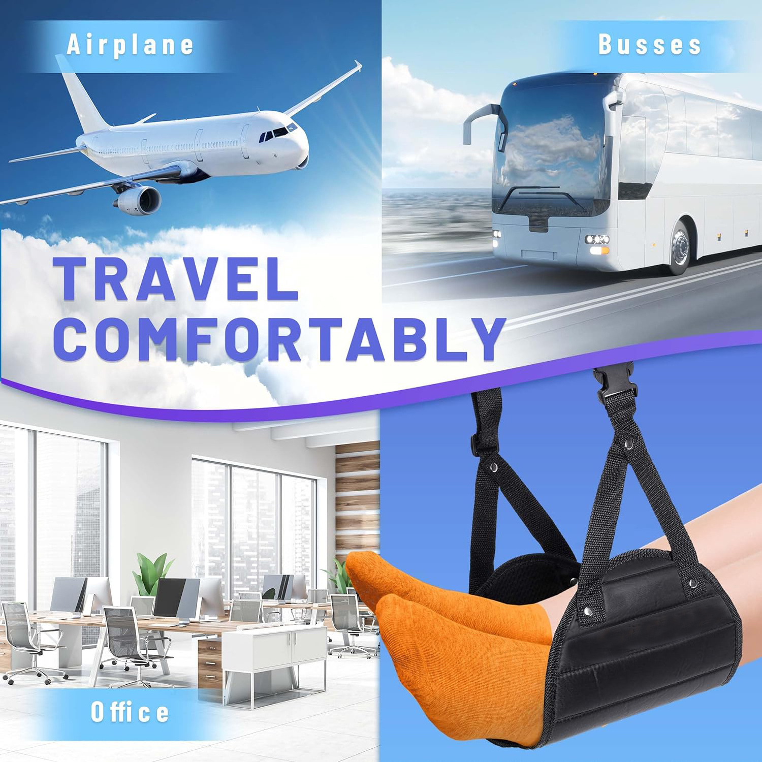 Travel Long Flight Essentials Airplane Foot Leg Rest Foot Hammock