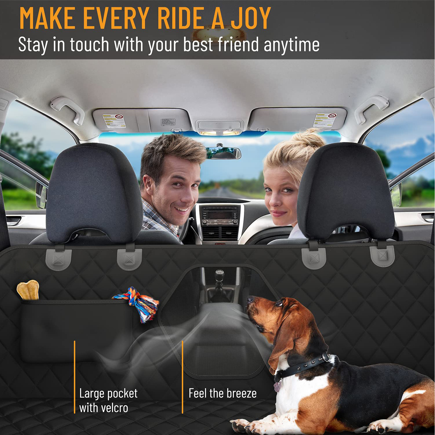 Custom 100% Waterproof Scratchproof Hammock with Big Mesh Window Durable Nonslip Dog Car Seat Cover Protector for Cars Trucks