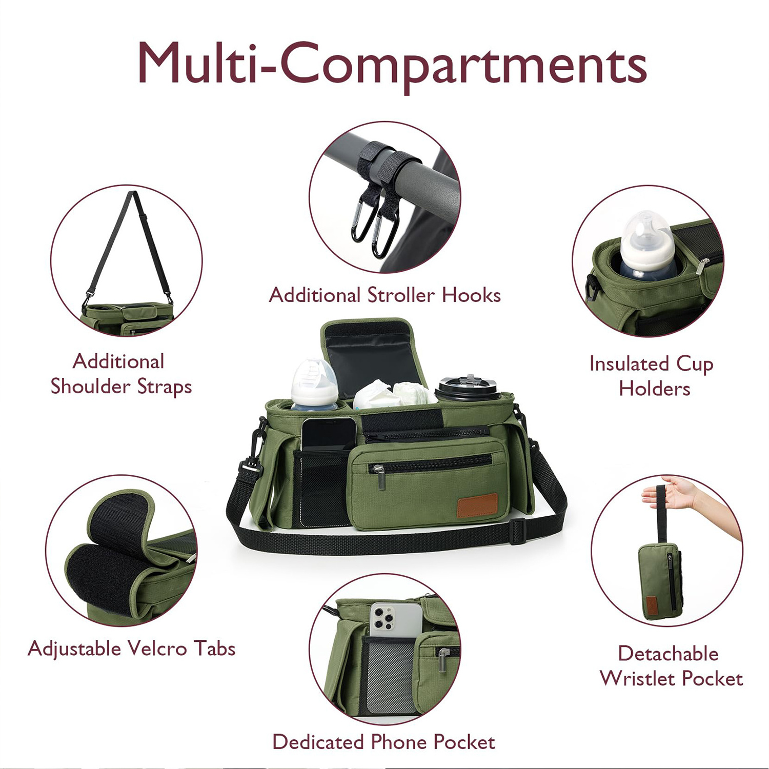 Wholesale Custom Universal Stroller Organizer Non Slip Straps Stroller Caddy With Insulated Cup Holder