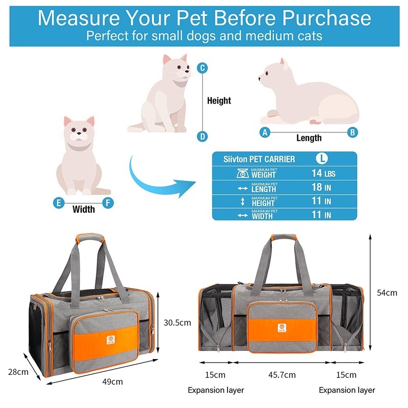 Custom Dog Carrier Soft-Sided Mesh Pet Travel Carrier 2 Sides Expandable Foldable Dog Carrier with Fleece Pad for Puppy Cat