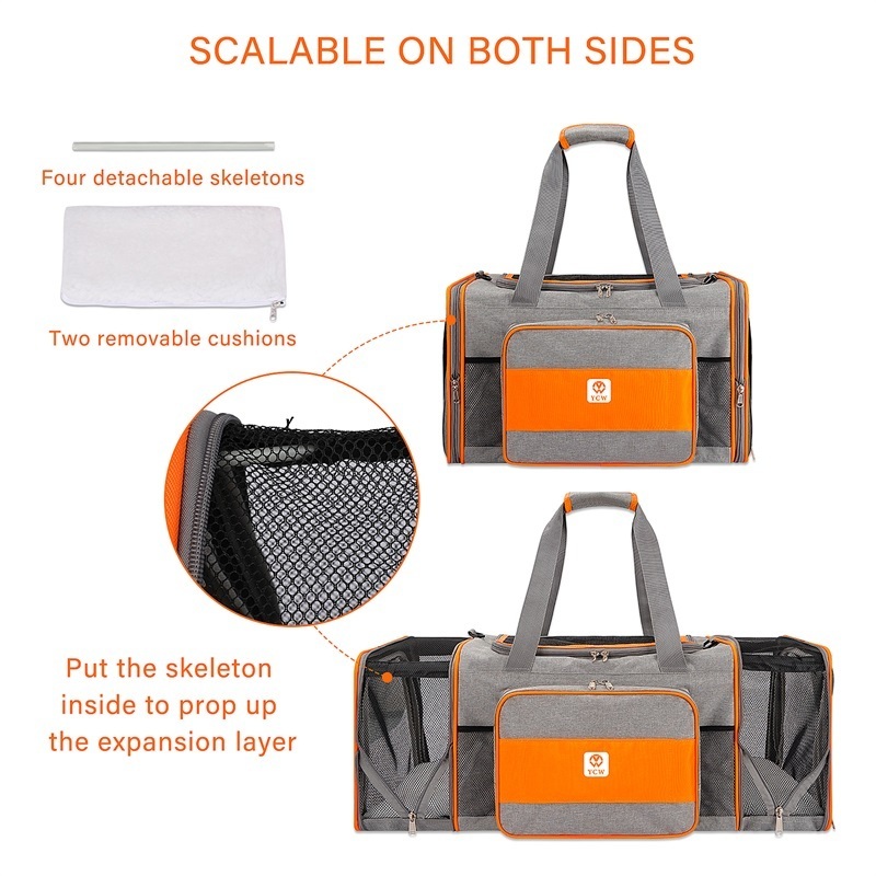 Custom Dog Carrier Soft-Sided Mesh Pet Travel Carrier 2 Sides Expandable Foldable Dog Carrier with Fleece Pad for Puppy Cat