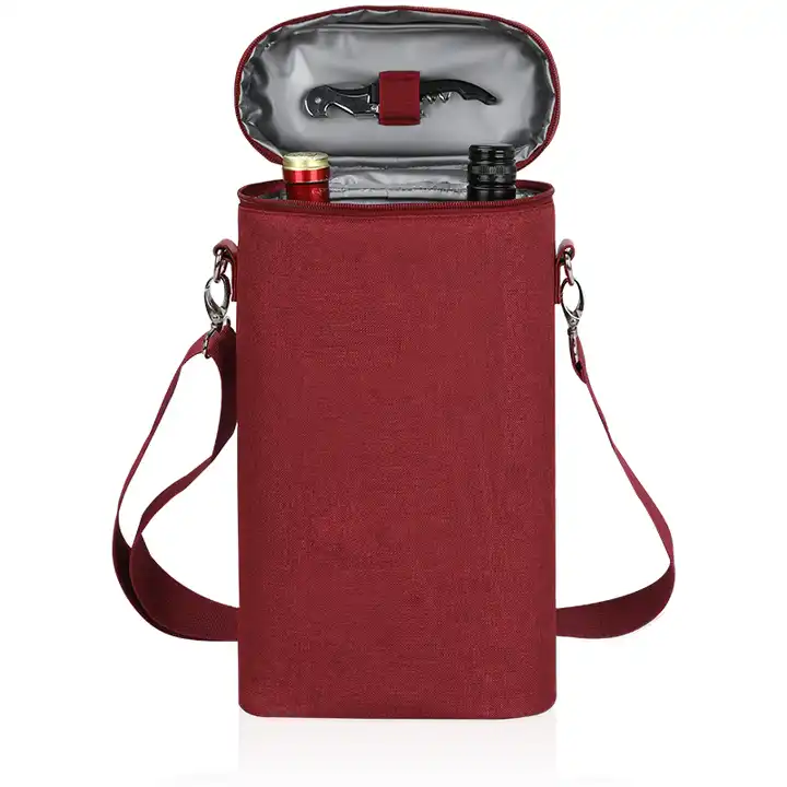 Wholesale Custom Travel Picnic Insulated 2 Bottles Wine Tote Bag Wine Cooler Carrier Bag