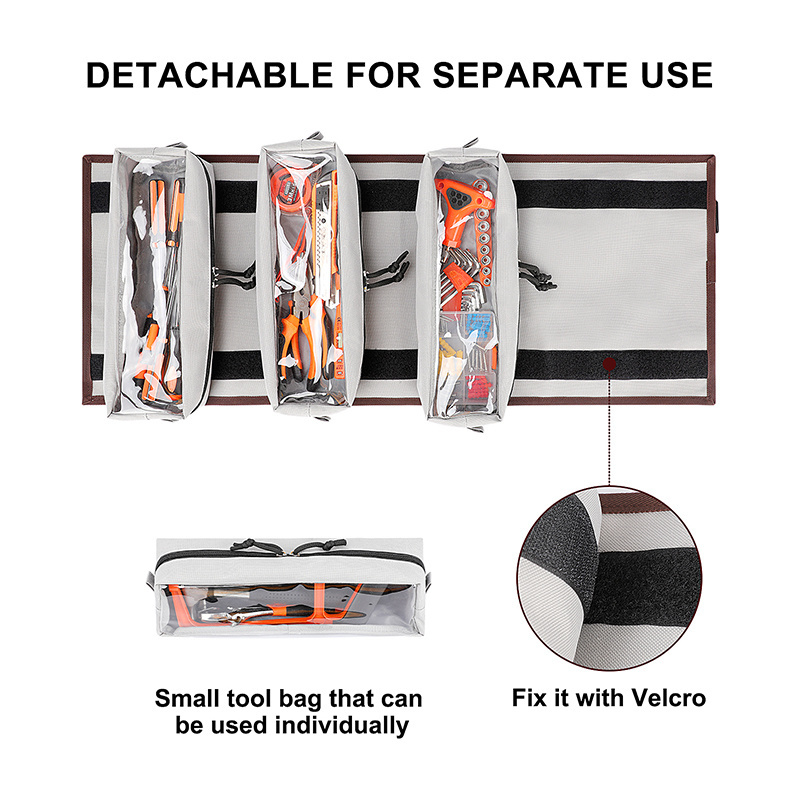 Custom Heavy Duty Foldable Detachable Clear Tool Pouch Tools Rolling Storage Bag Roll Up Tool Bag