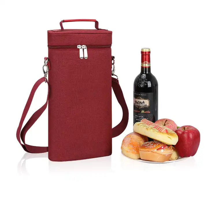 Wholesale Custom Travel Picnic Insulated 2 Bottles Wine Tote Bag Wine Cooler Carrier Bag