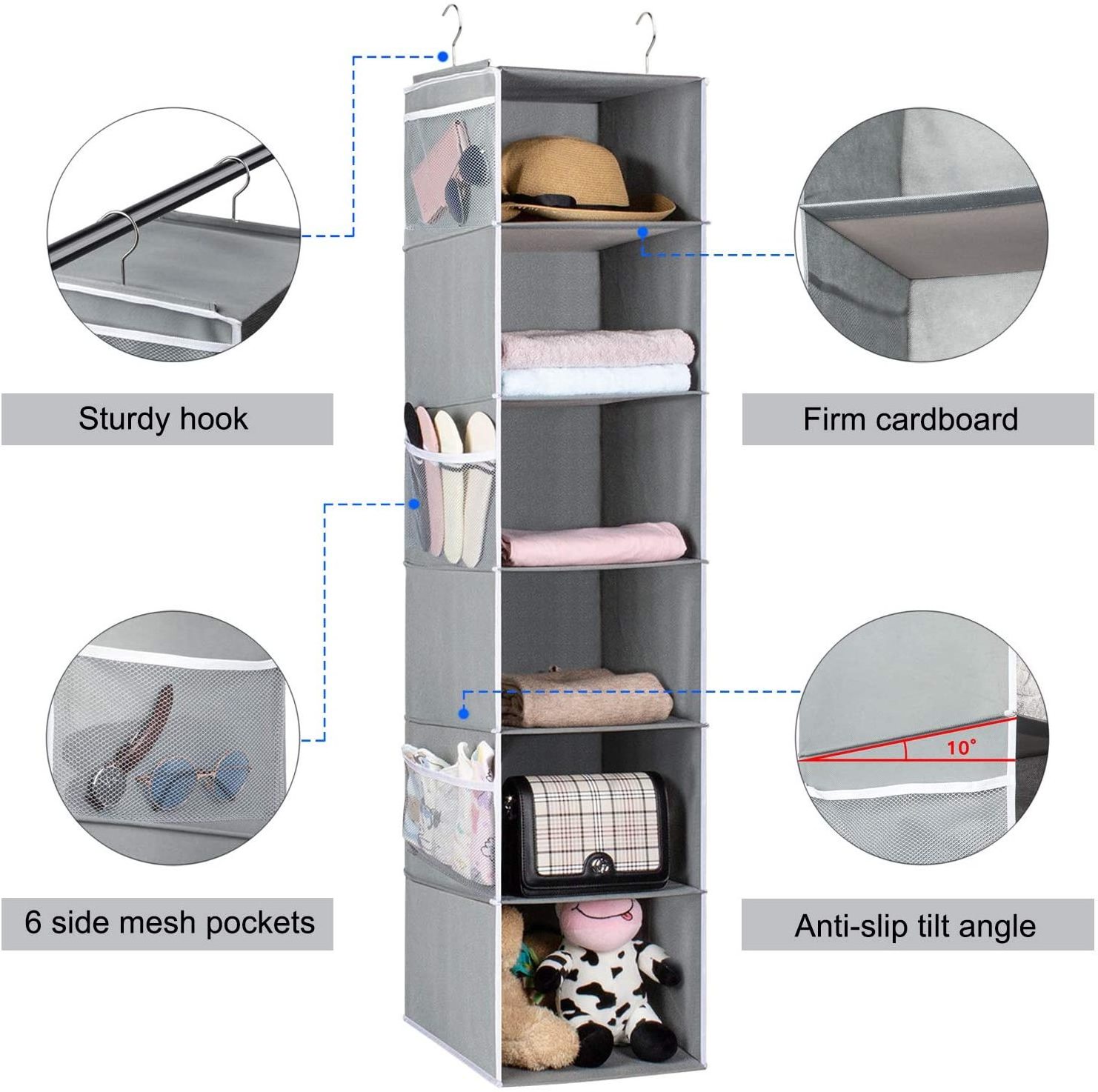 BSCI custom 6 Shelf Collapsible Hanging Closet Organizers Shelves Hanging Organizer