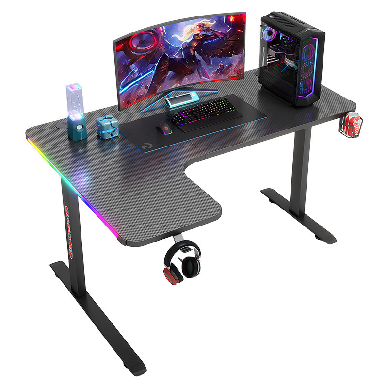 L-shaped desktop model  gaming computer desk with RGB light strip and carbon brazed panel