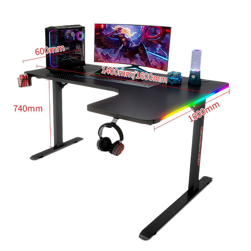 L-shaped desktop model  gaming computer desk with RGB light strip and carbon brazed panel