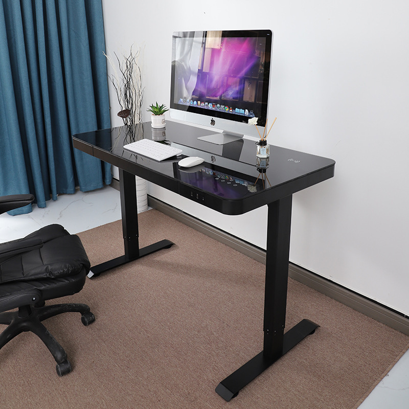 Black tempered glass desktop Wireless charging electric adjustable standing desk