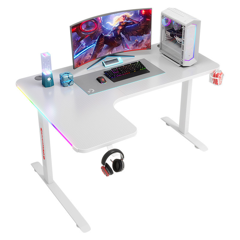 L-shaped desktop model  gaming computer desk with RGB light strip and carbon brazed panel