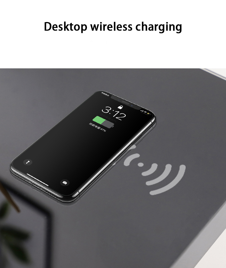 Black tempered glass desktop Wireless charging electric adjustable standing desk