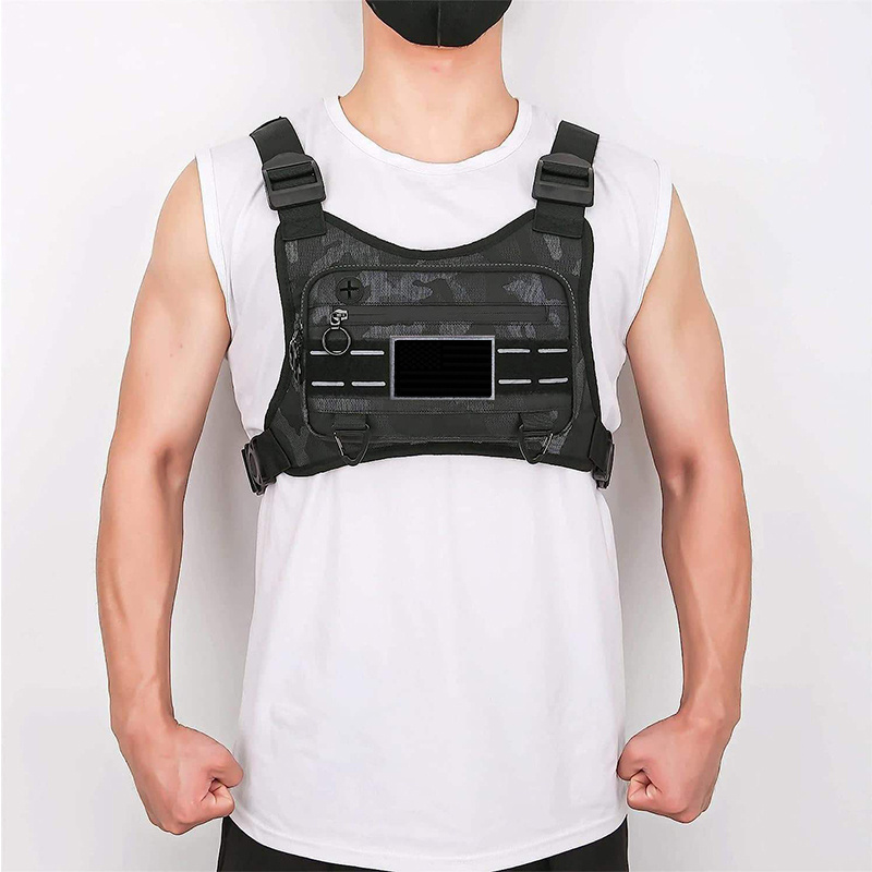 Lightweight Multifunctional Tactical Reflective Casual Sports Running Rig Vest Pack Men's Chest Bag