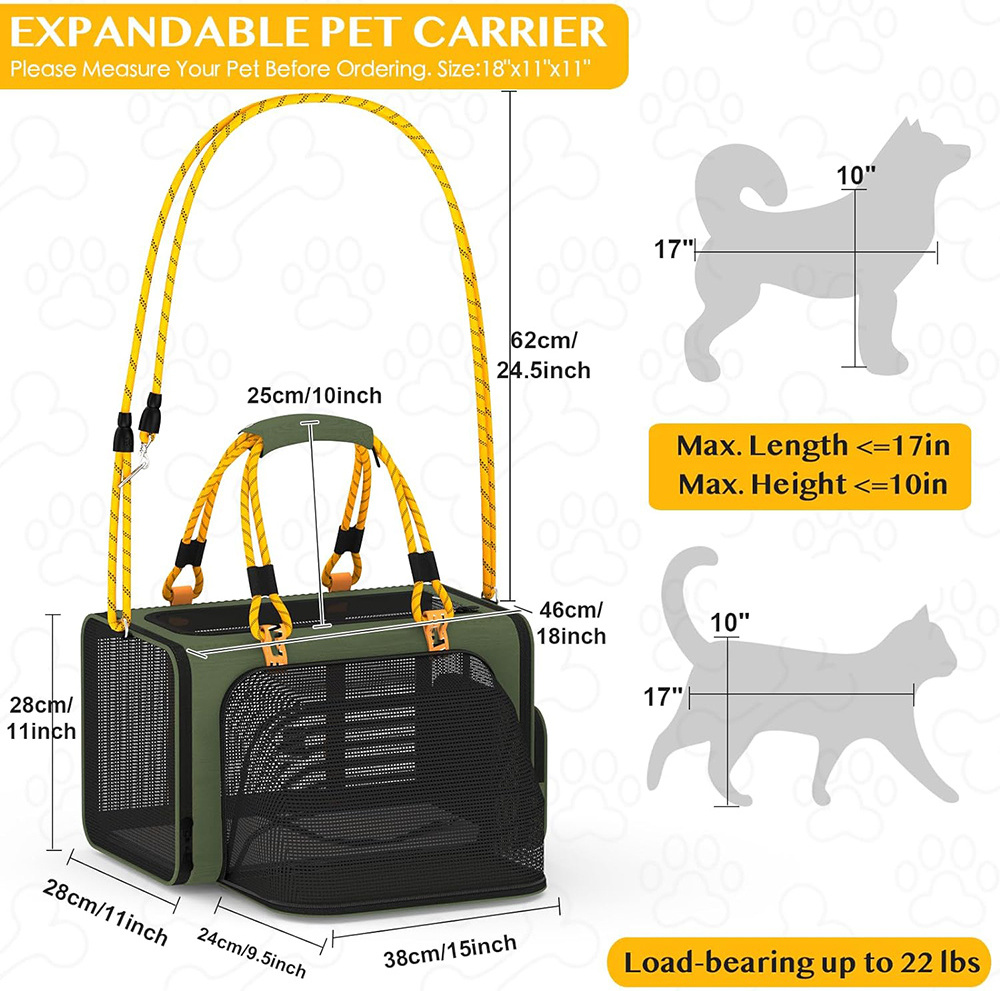 Soft Shoulder Strap As Dog Leash Portable Custom Travel Airline Approved Expandable Dog Pet Carrier for 2 Cats Under Seat