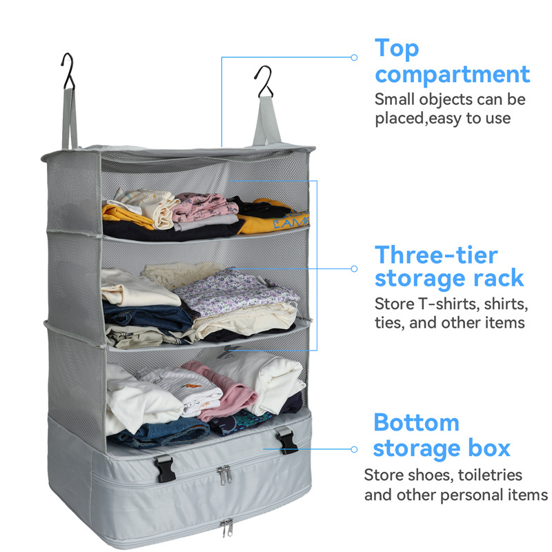 Travel Luggage Organizer Portable Hanging Travel Shelves Bag Packing Cube Organizer for Carry on Closet Suitcase