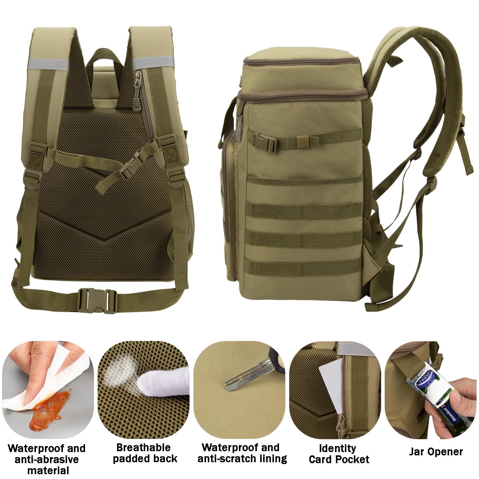 45/55 Cans Backpack Cooler Insulated Leak Proof Hunting Rucksack Hiking Picnic Daypack Durable Tactical Cooler Backpack