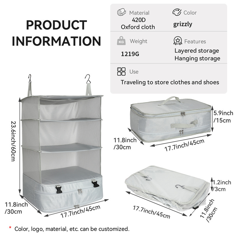 Travel Luggage Organizer Portable Hanging Travel Shelves Bag Packing Cube Organizer for Carry on Closet Suitcase