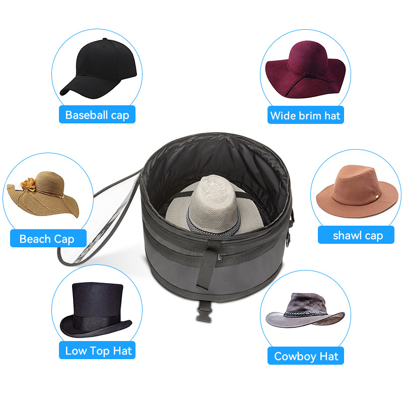 Travel Foldable Hat Box Stuffed Animal Toy Storage Box Round Hat Storage Box with Lid Large Pop-Up Hat Storage Bag