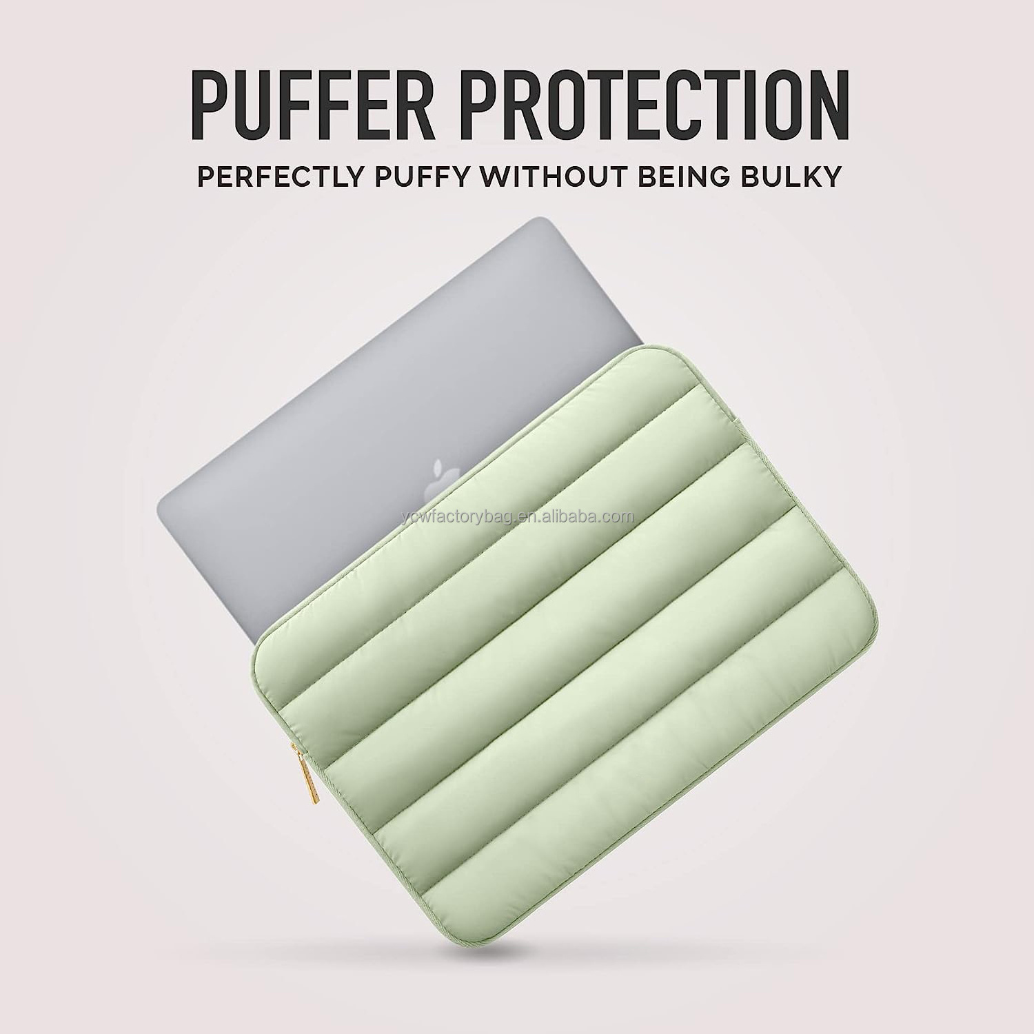 Puffy 15-16 Inch Green Laptop Sleeve for Women and Men Padded Carrying Case Laptop Bag for Work Office Puffy Laptop Sleeve Case