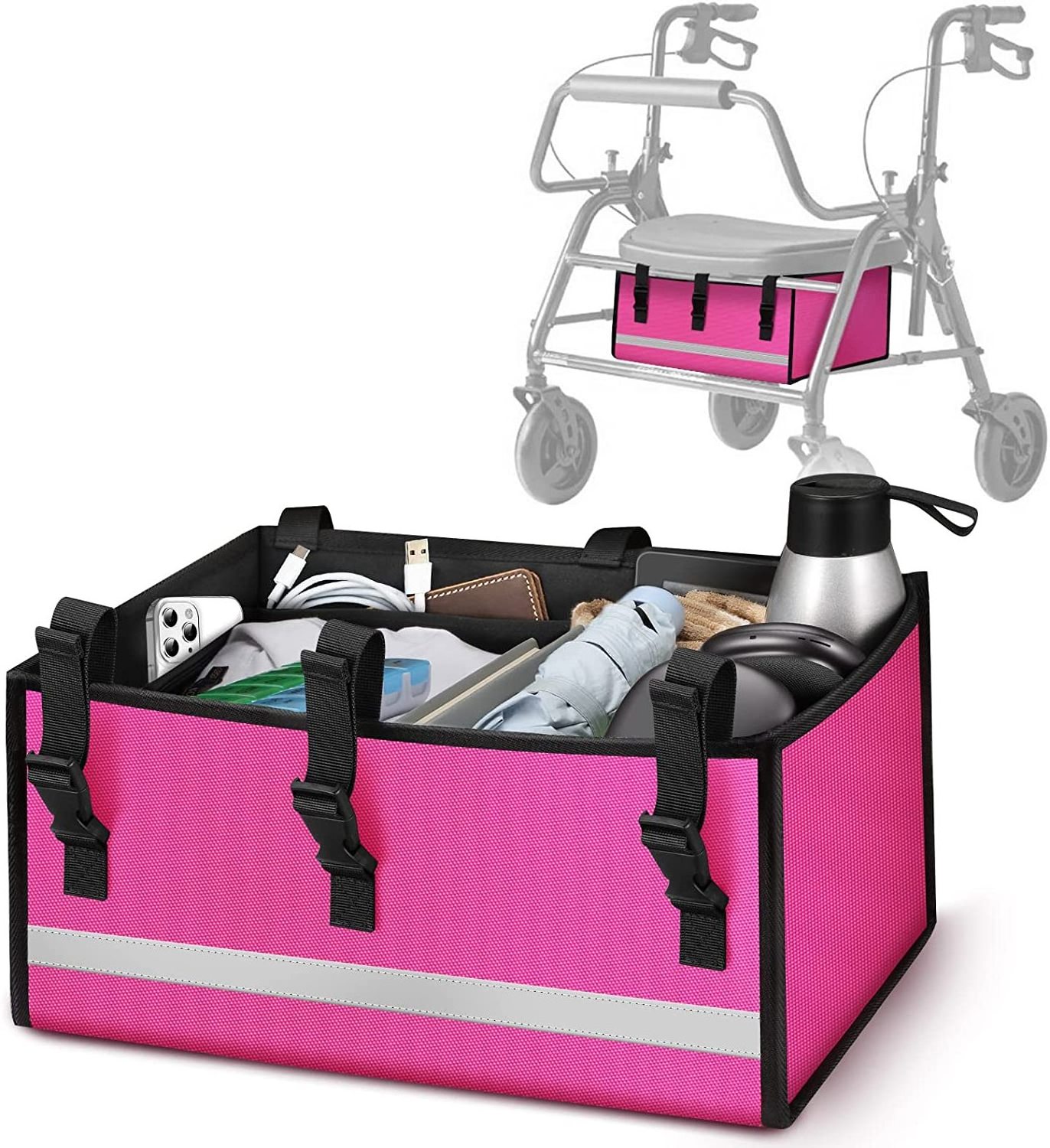 Large Organizer Caddy Under Seat Rollator Bag for 4-Wheel Rollator Walker or Bariatric Walker