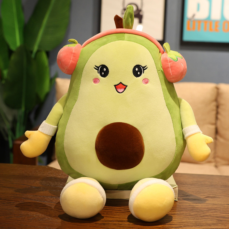 Avocado plush stuffed plant toys with headphone avocado plush toy custom plant doll decor gift