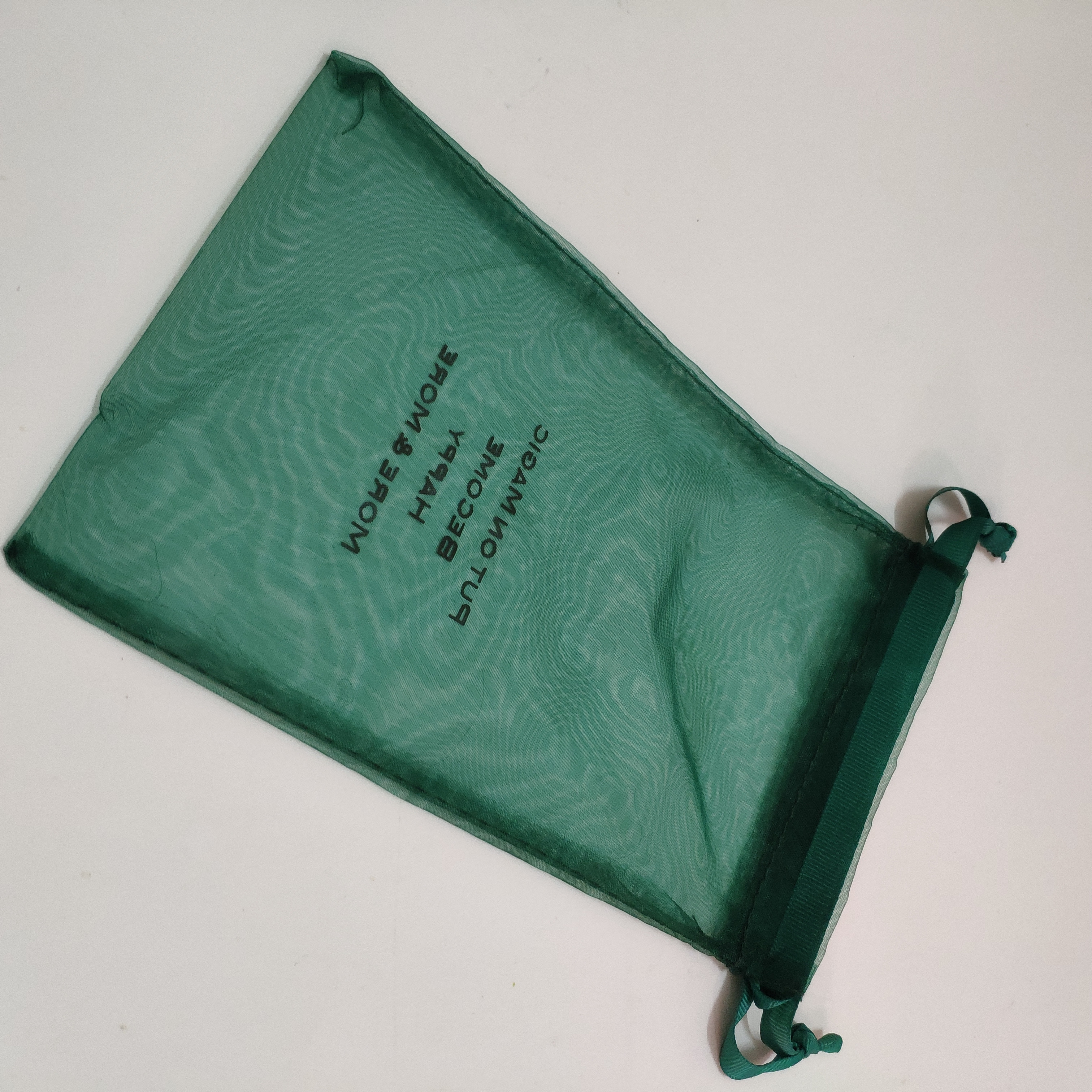 Customized Drak green Organza Cosmetic Pouch with custom logo organza bags 40x60 cm