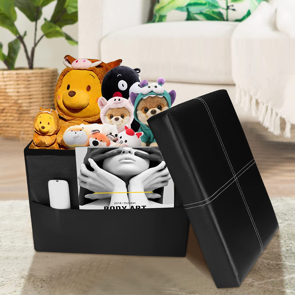 Storage Ottoman Cube Folding Footrest Ottoman Seat Collapsible Square Ottoman Box with lid Padded Stool Toy