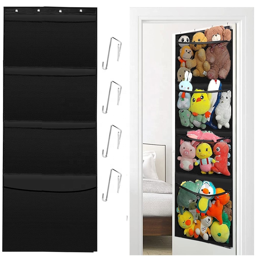 Over Door Toy Organizer 4 Layers Hanging Toy Storage Pockets Mesh Baby Stuffed Animals Plush Toys Storage Bag