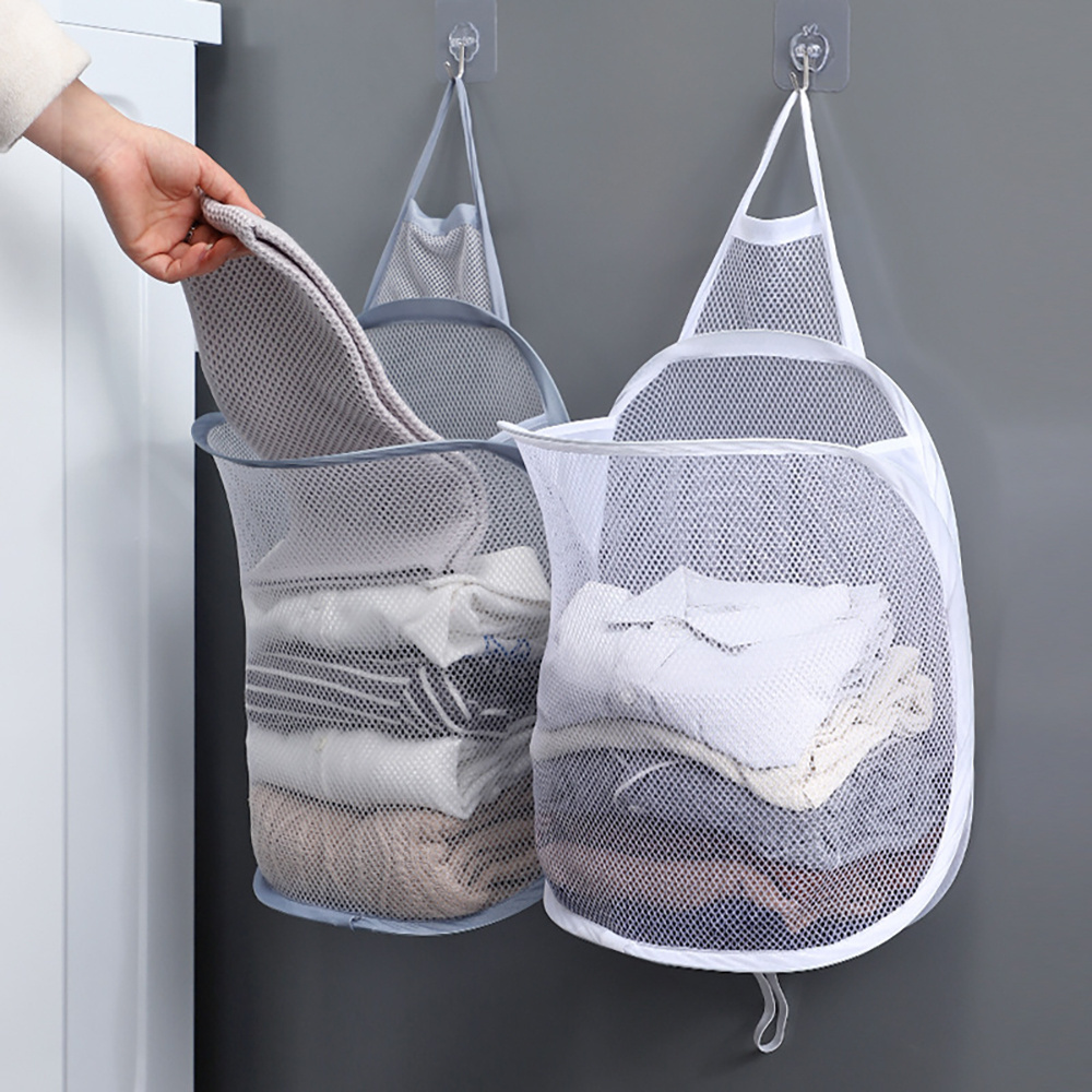 Storage Bag Hanging Laundry Hamper for Dirty Clothes, Mesh Over the Door Pop up Hamper, Wall Dirty Clothes Basket with Hook