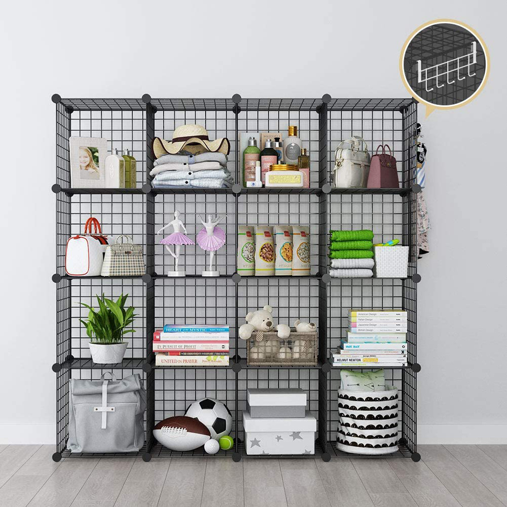 DIY 12 Cube Metal Wire Storage Organizer Mesh Shelves for books toys bags