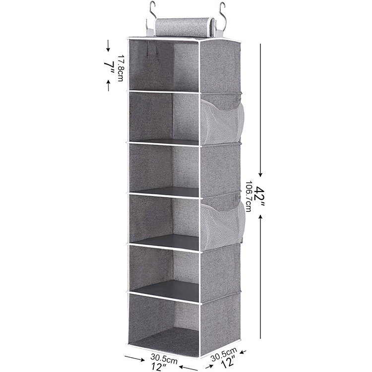 Foldable  Custom Manufacturer Hanging Organizer Storage Wardrobe 6 Layers Non-Woven Fabric Closet Organizer