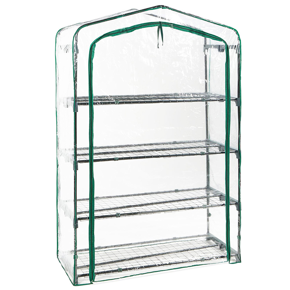 Sturdy Portable Metal Shelves Gardening Green House Indoor Outdoor 4 Tier Mini Greenhouse for Plants Seedlings Herbs Flowers