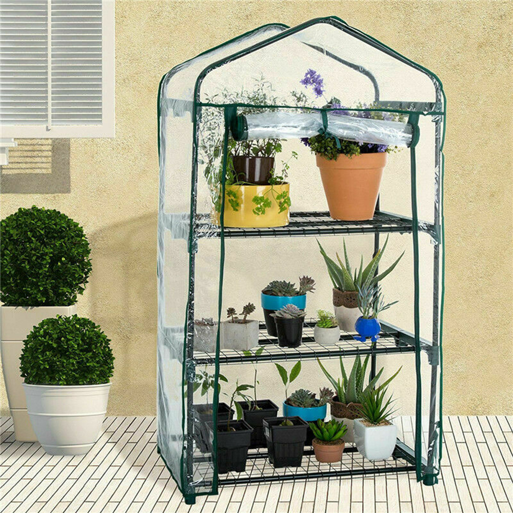 Sturdy Portable Metal Shelves Gardening Green House Indoor Outdoor 4 Tier Mini Greenhouse for Plants Seedlings Herbs Flowers