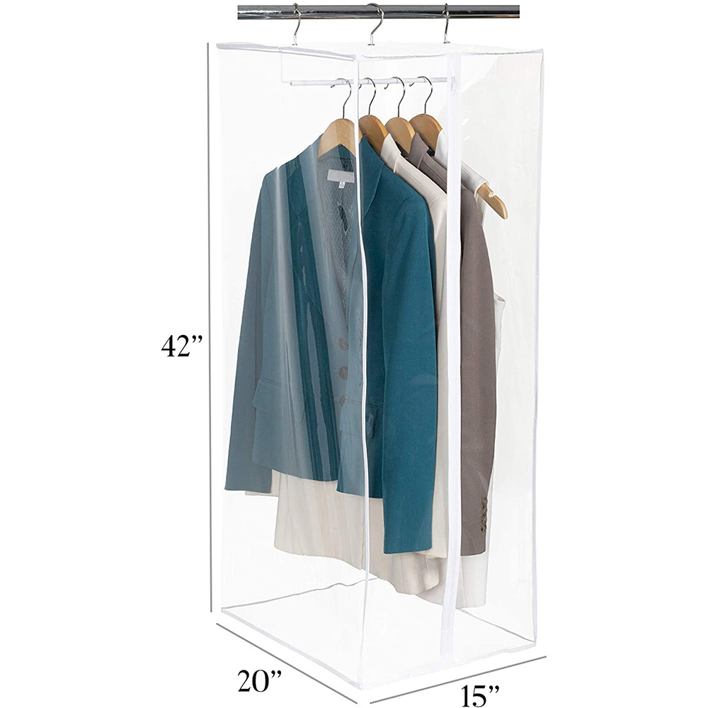 Well Sealed Clear PVC Hanging Closet Cloth Storage Organizer Suits Cover Garment Bag Durable Zippered Transparent Wardrobe