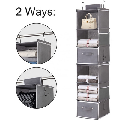 2022 new Hanging Closet Organizers 6-Shelf Hanging Closet Storage Shelves with 2 Drawers