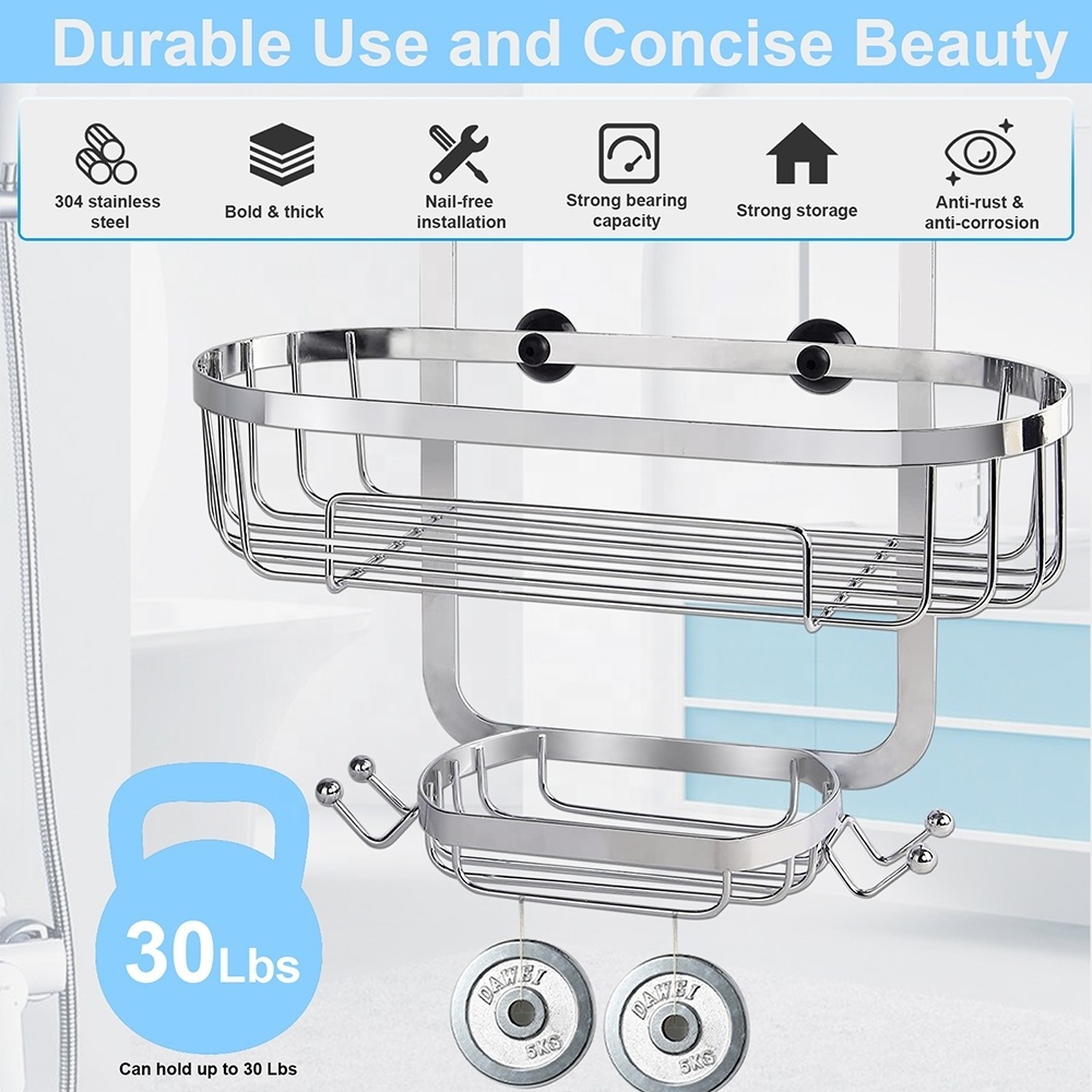 hot selling Two Tier Stainless Steel Shampoo Organizer Holder Wall Mounted Bathroom Storage Rack