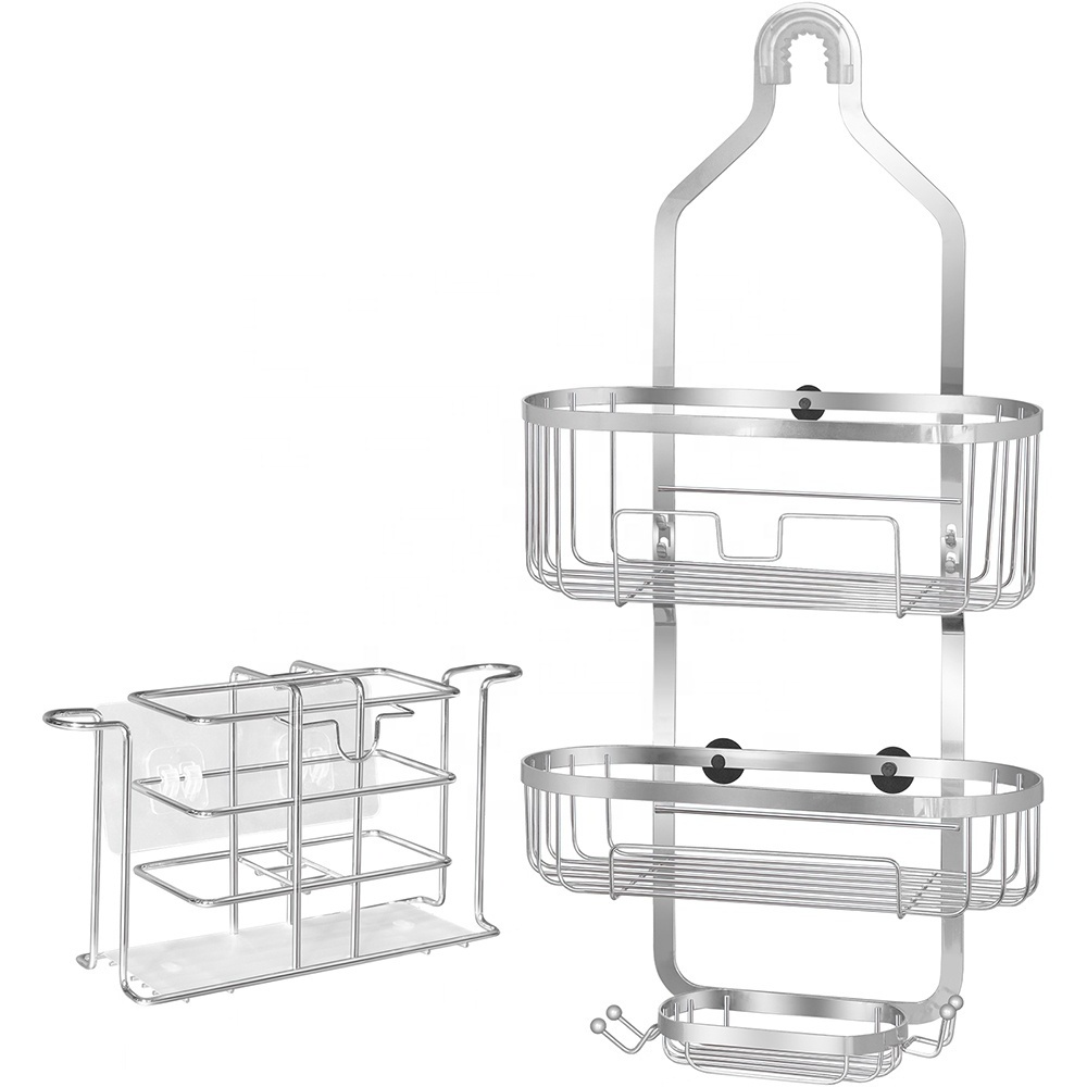 hot selling Two Tier Stainless Steel Shampoo Organizer Holder Wall Mounted Bathroom Storage Rack