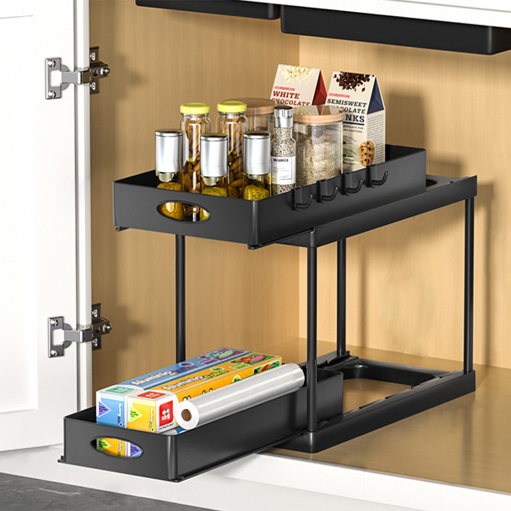 Bathroom Organizers and Storage 2 Tier Easy Access Slide Out Cabinet Organizer Double Sliding Cabinet Organizer Drawer