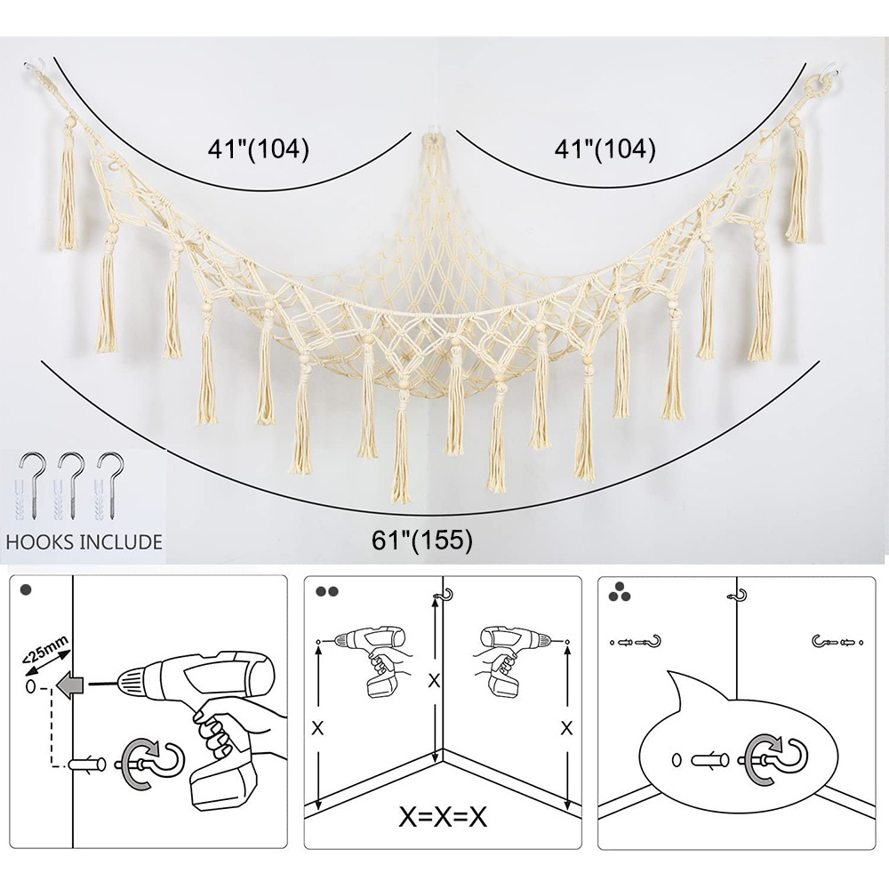 Stuffed Animal Hammock Wall Hanging Mesh Toy Hammock for Stuffed Animals Jumbo Toy Organizer Storage Net Plush Toy Corner Net