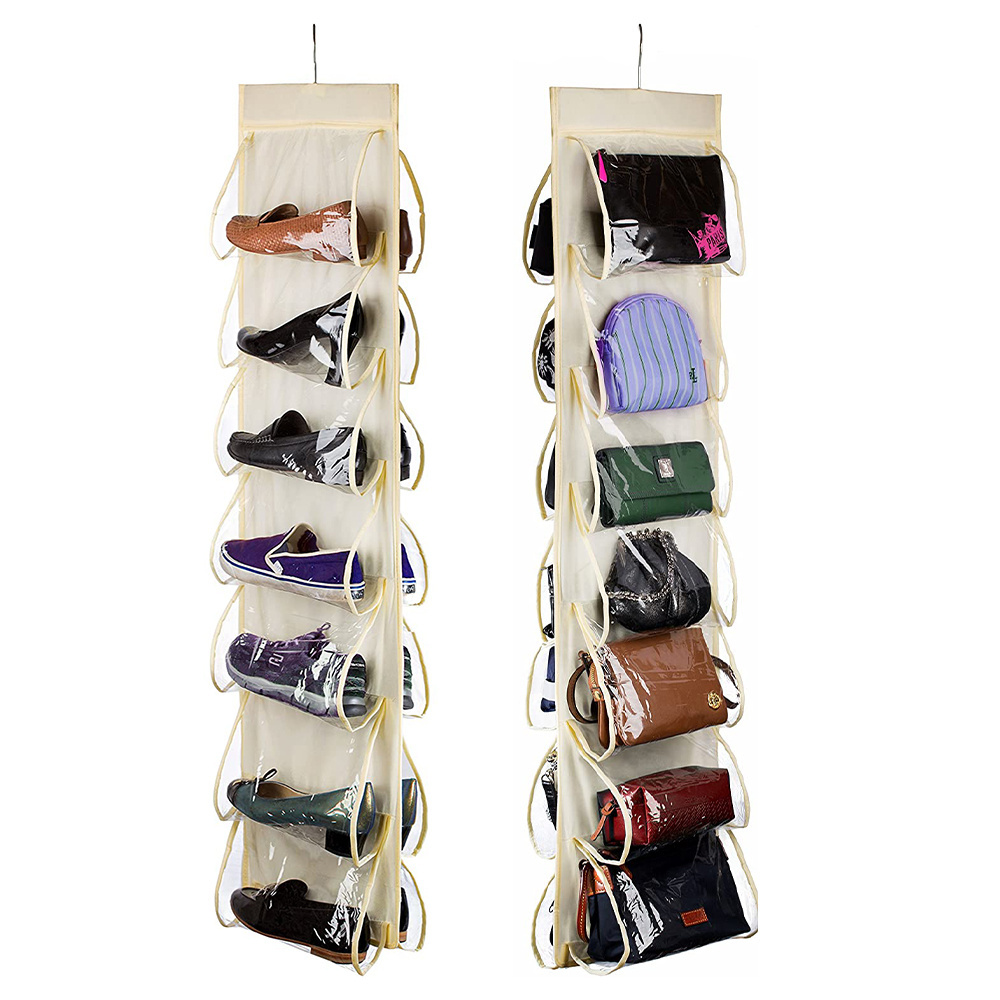 Hanging Shoe Organizers 12 Large Shoe Pockets Applied on Door and Wall 360 Rotating Shoe Rack for Closet with Non-Woven Bags