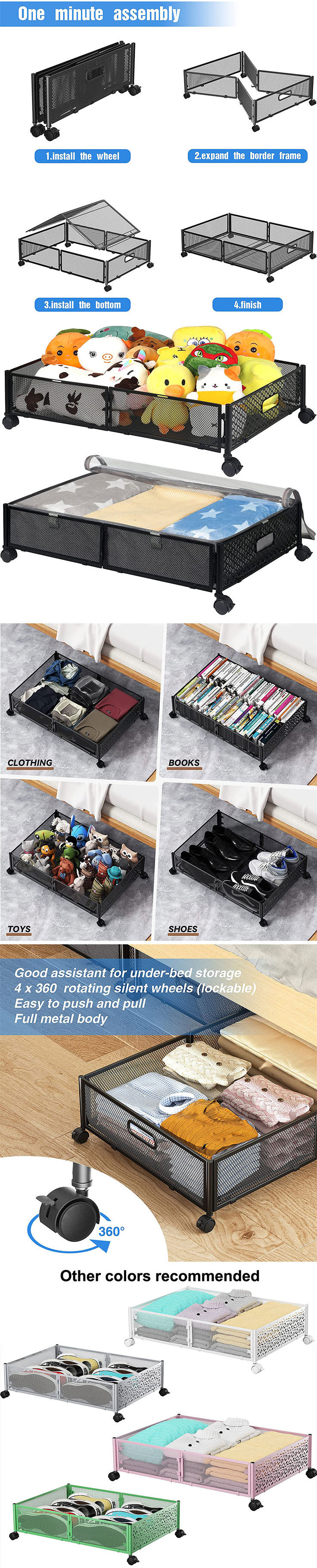 Under Bed Storage with Wheels Storage Bins for Bedroom Rolling Under The Bed Clothes Shoe Storage Container