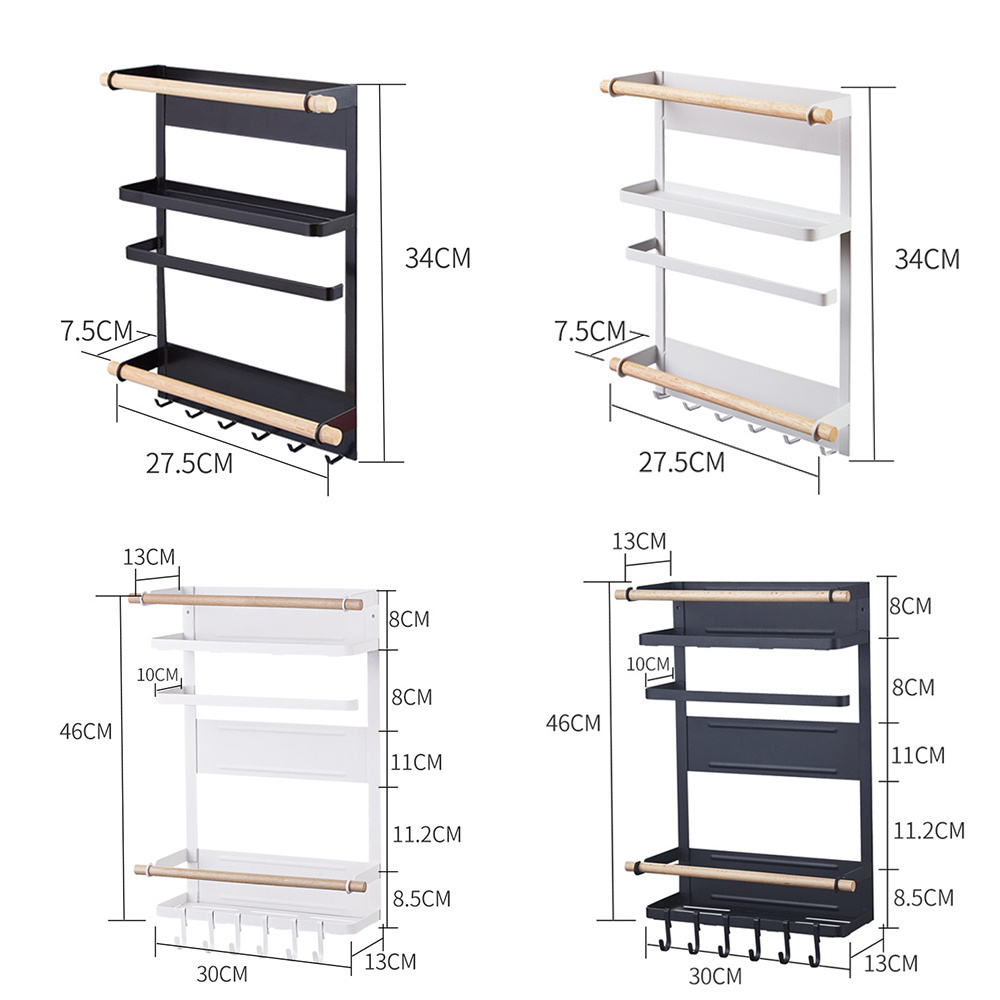 Magnetic Spice Rack 4 Tier Kitchen Magnetic Shelf for Refrigerator Fridge Organizer with 2 Paper Towel Holders and 5 Removable H