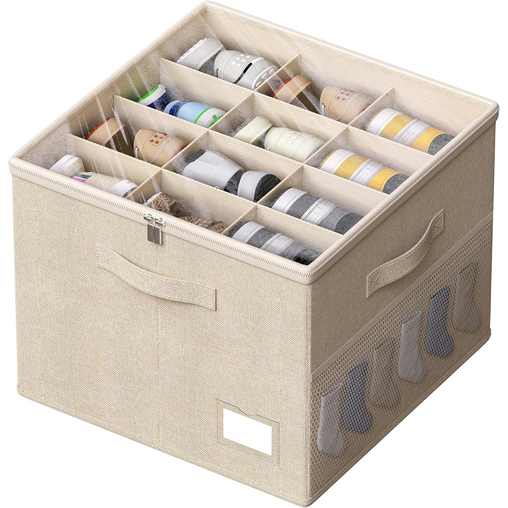 Canvas Shoe Organizer Non-Woven Shoes Storage Box Pvc Cover Zipper Box Under Bed Shoe Organizer